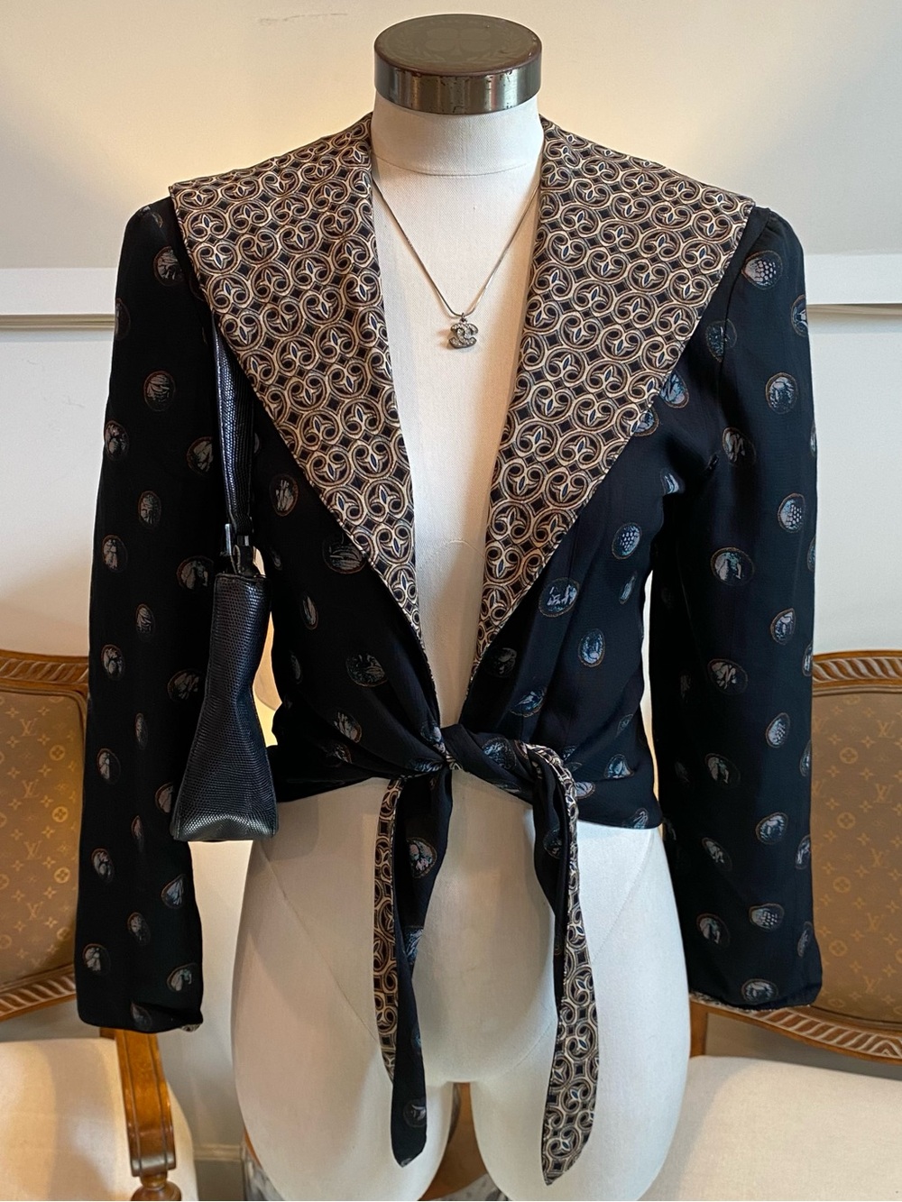 Vintage 90s Black Tie-Front Cardigan with Hood Whimsygoth Fairy Grunge Festival
